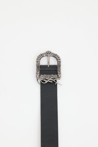 Saint Laurent Leather Ornate Monogram Belt