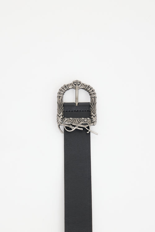 Saint Laurent Leather Ornate Monogram Belt