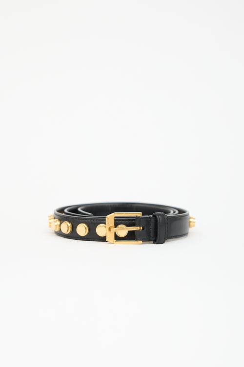 Saint Laurent Leather Studded Slim Belt