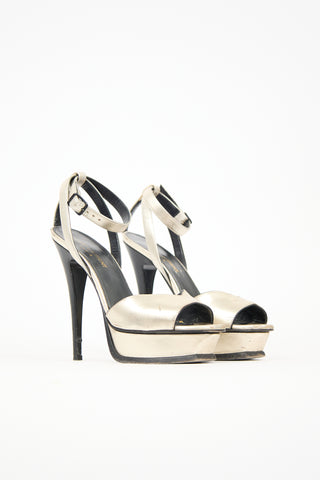 Saint Laurent Metallic Leather Platform Heel
