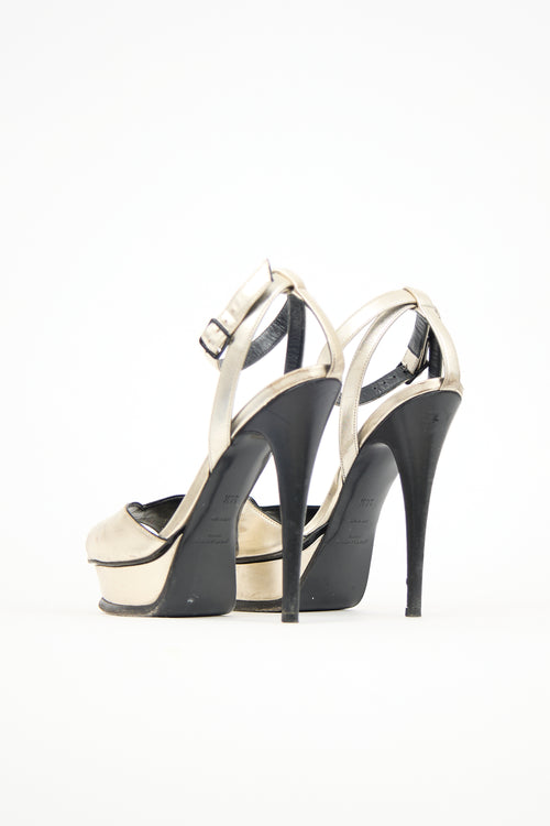 Saint Laurent Metallic Leather Platform Heel