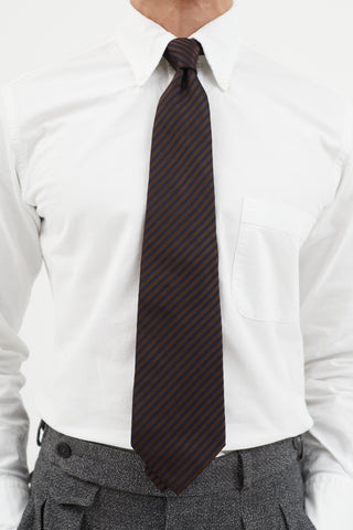 Saint Laurent Navy & Brown Silk Stripe Tie