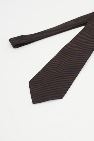 Saint Laurent Navy & Brown Silk Stripe Tie