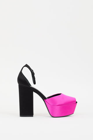 Saint Laurent Pink & Black Satin Jodie Platform Heel