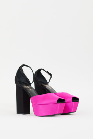 Saint Laurent Pink & Black Satin Jodie Platform Heel