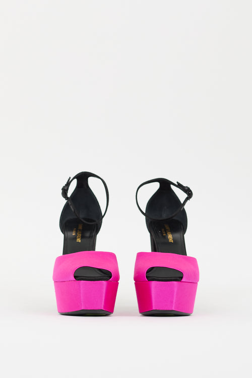 Saint Laurent Pink & Black Satin Jodie Platform Heel