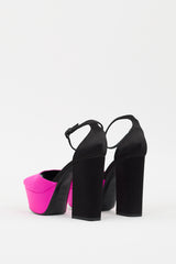 Saint Laurent Pink & Black Satin Jodie Platform Heel