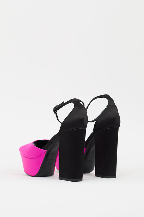 Saint Laurent Pink & Black Satin Jodie Platform Heel