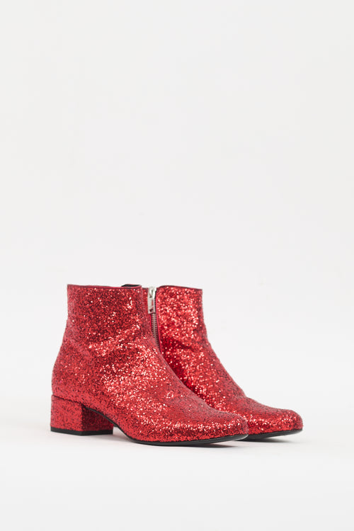 Saint Laurent Red Glitter Caleb Ankle Boot