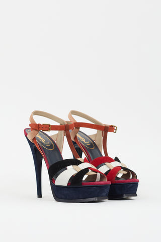 Saint Laurent Red & Multi Suede Tribute Platform Heel