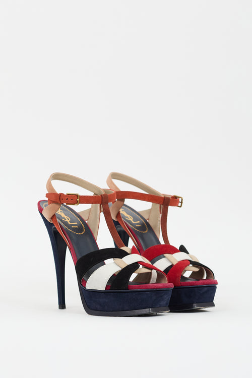 Saint Laurent Red & Multi Suede Tribute Platform Heel