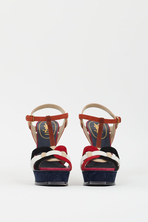 Saint Laurent Red & Multi Suede Tribute Platform Heel