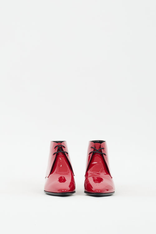 Saint Laurent Red Patent Leather Joan Ankle Boot