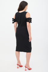 Saint Laurent SS 2010 Black Tie Sleeve Cold Shoulder Dress