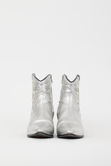 Saint Laurent Silver Leather Rock 40 Western Boot