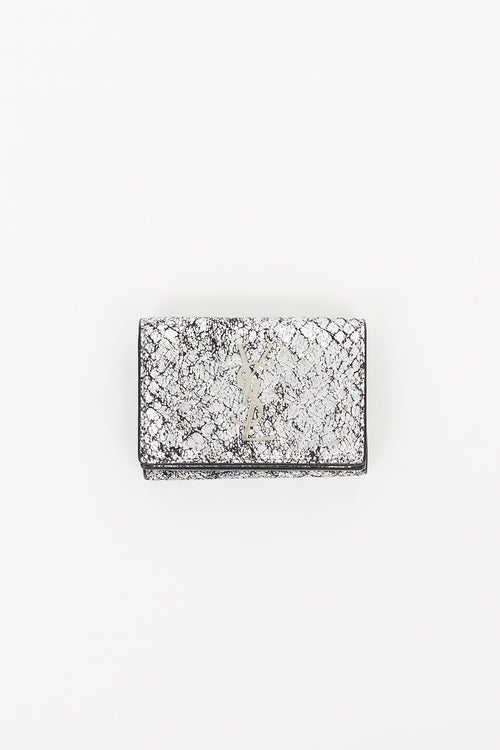 Saint Laurent Silver & Black Embossed Leather Wallet