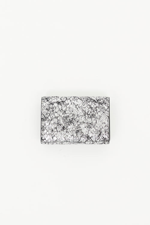 Saint Laurent Silver & Black Embossed Leather Wallet