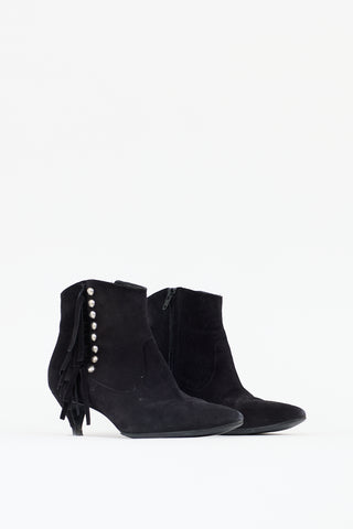 Saint Laurent Suede Studded Fringe Boot