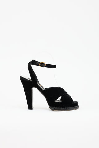 Saint Laurent Velvet Block Heel Sandal
