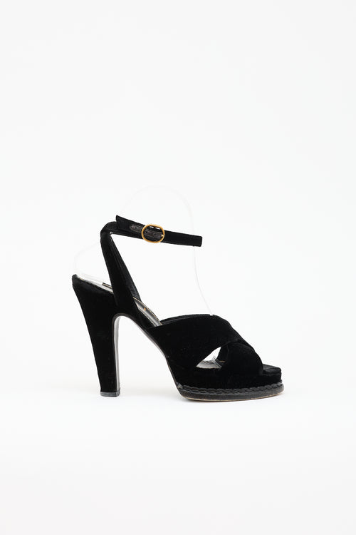 Saint Laurent Velvet Block Heel Sandal
