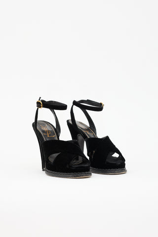 Saint Laurent Velvet Block Heel Sandal