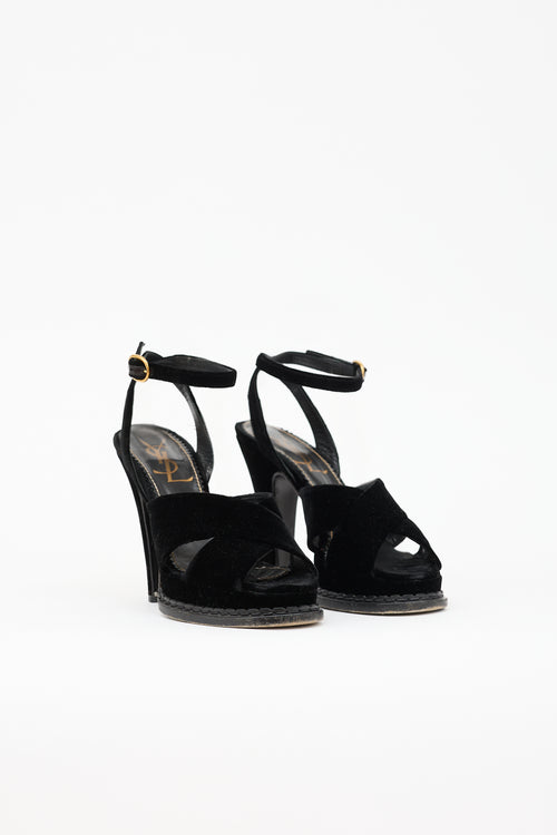 Saint Laurent Velvet Block Heel Sandal