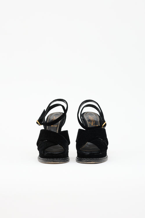 Saint Laurent Velvet Block Heel Sandal