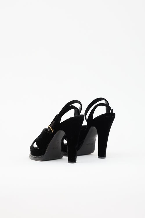 Saint Laurent Velvet Block Heel Sandal