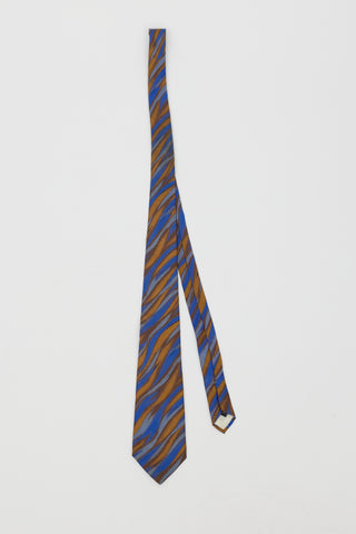 Saint Laurent Vintage Blue & Brown Silk Stroke Print Tie