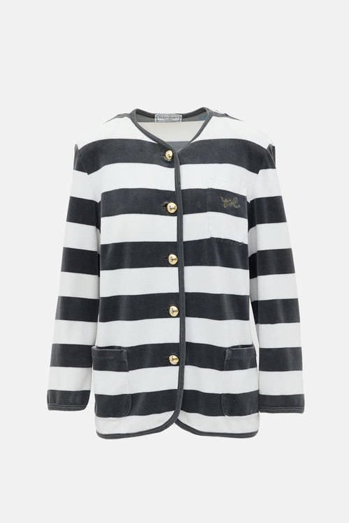 Saint Laurent Vintage Velour Striped Cardigan
