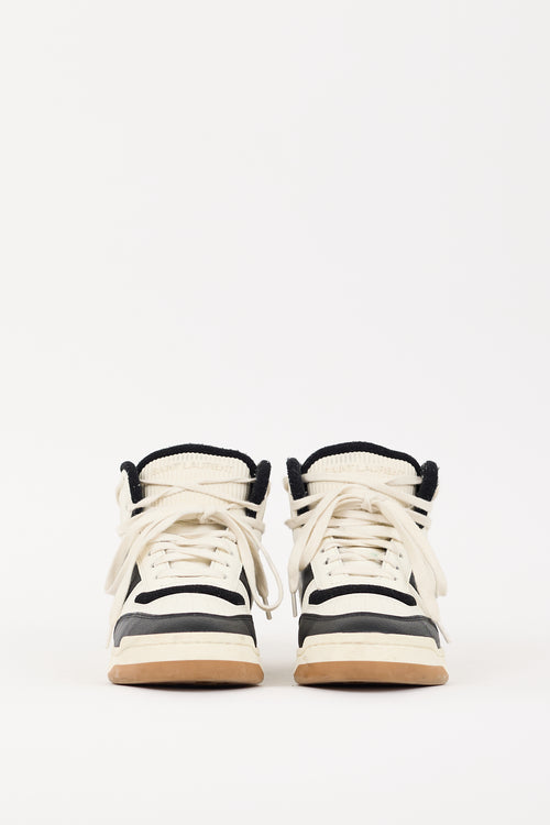Saint Laurent White & Black Leather SL/80 High Top Sneaker