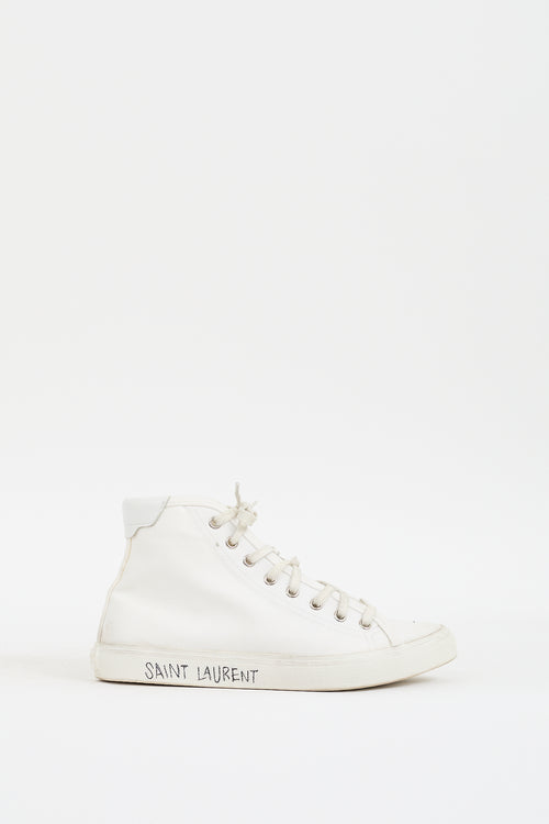 Saint Laurent White Canvas Malibu High Top Sneaker