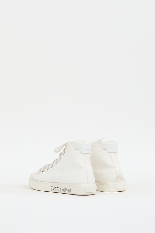 Saint Laurent White Canvas Malibu High Top Sneaker