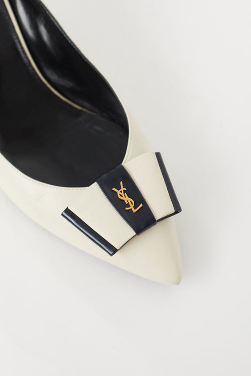 Saint Laurent Cream & Black Pointed Toe Heel