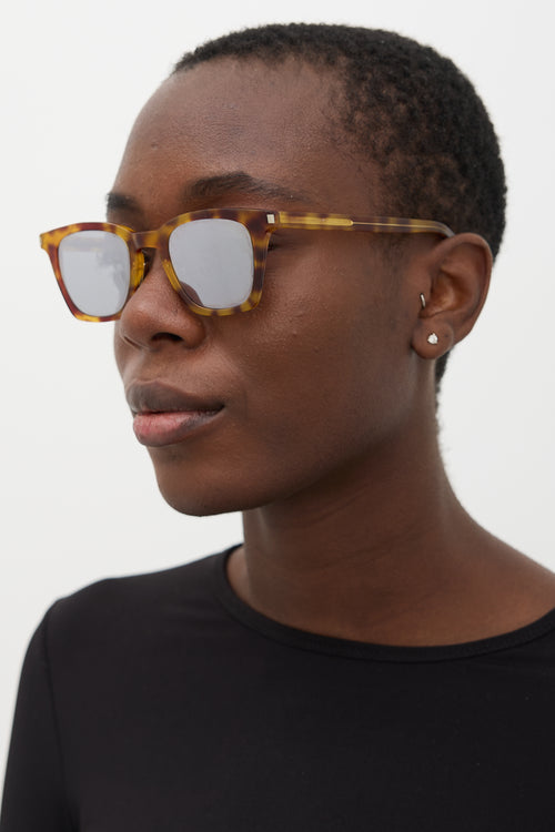 Saint Laurent Yellow & Brown Marbled SL138 Mirrored Sunglasses