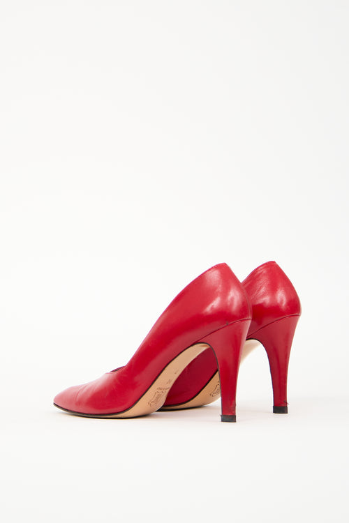 Saint Laurent 1980s Red Leather Pump