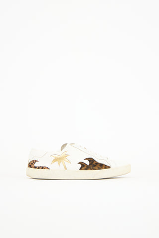 Saint Laurent White Leather Palm Tree Court Sneaker
