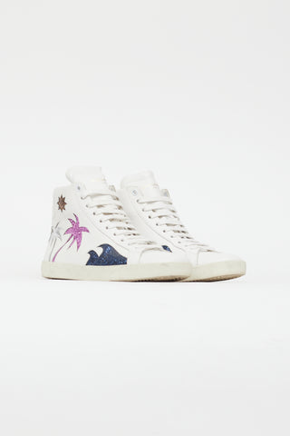 Saint Laurent White & Multi SL/06 Signature Palm Sequin Sneaker