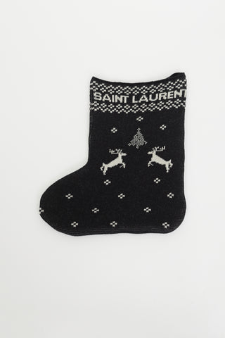 Saint Laurent Black & White Jacquard Wool Stocking