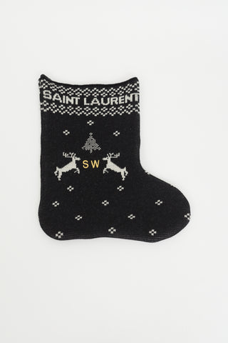 Saint Laurent Black & White Jacquard Wool Stocking