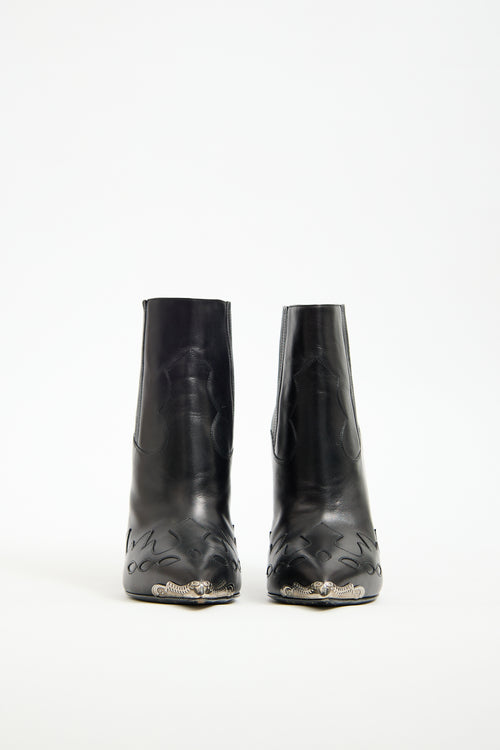 Saint Laurent Black Leather Western Heeled Boot