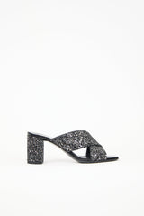 Saint Laurent Leather & Glitter Lou Lou Mule