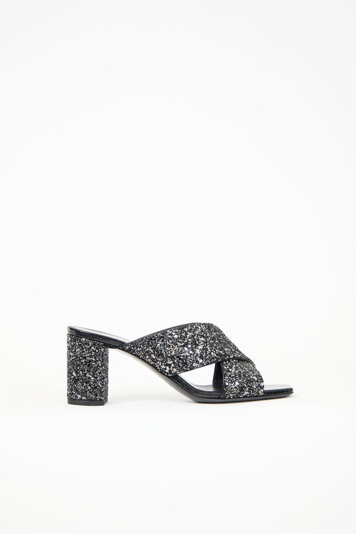 Saint Laurent Leather & Glitter Lou Lou Mule