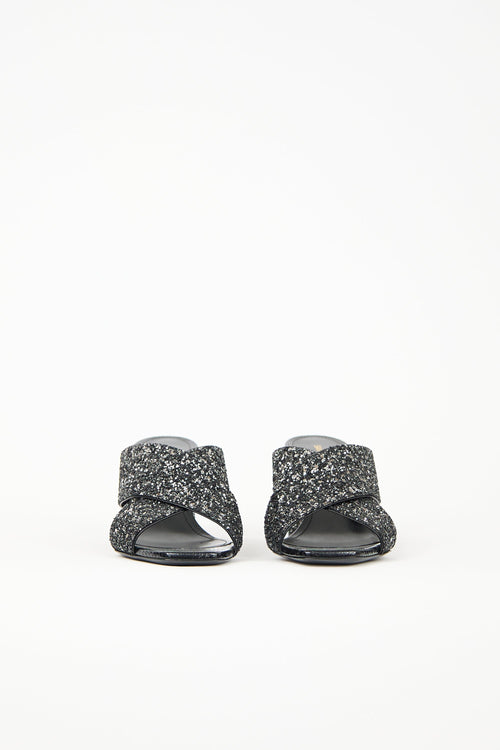 Saint Laurent Leather & Glitter Lou Lou Mule