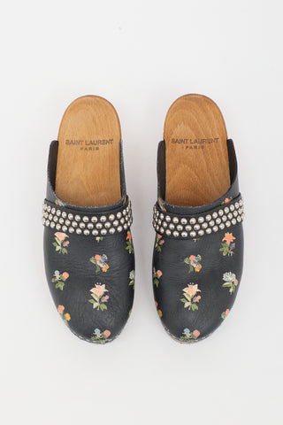 Saint Laurent Leather Floral Clog Mule