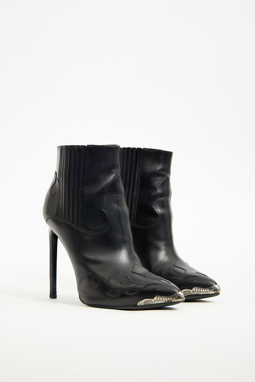 Saint Laurent Black Leather Western Heeled Boot