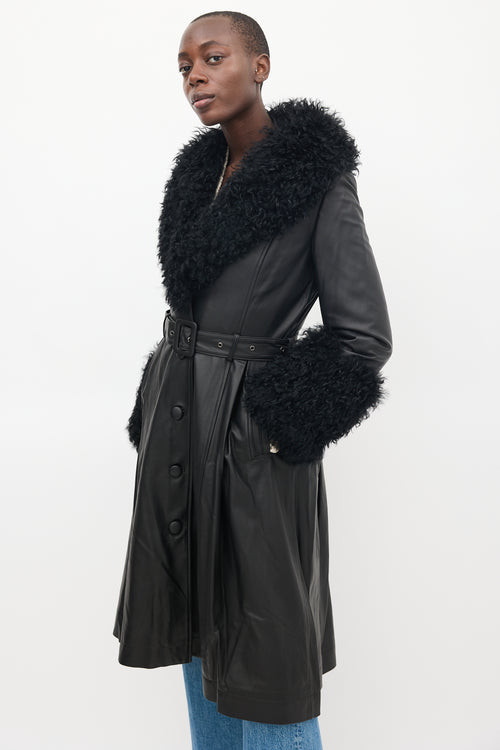 Saks Potts Black Leather Shearling Coat