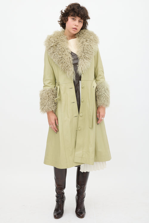 Saks Potts Green Leather Shearling Coat