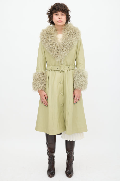 Saks Potts Green Leather Shearling Coat