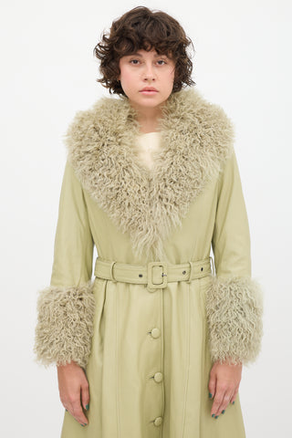 Saks Potts Green Leather Shearling Coat